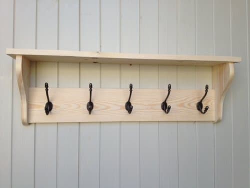 Pine Coat Rack with Shelf (36" - 5 Hooks, Natural Unfinished Pine)