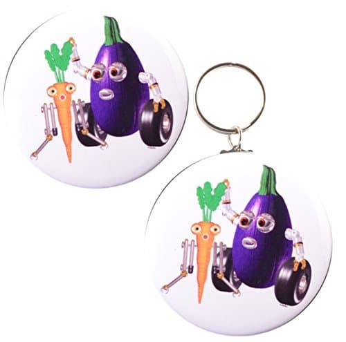 Fudebots CarrotBot EggplantBot on 2-side keychain + Magnet