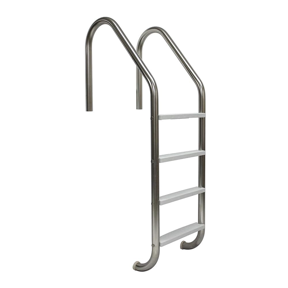 Aqua Select 4 Step Stainless Steel Pool Ladder with Non-Slip Plastic White Steps | Entry and Exit System for Inground Swimming Pools | 250 Pound Capacity | 1.9 Inch Outer Diameter