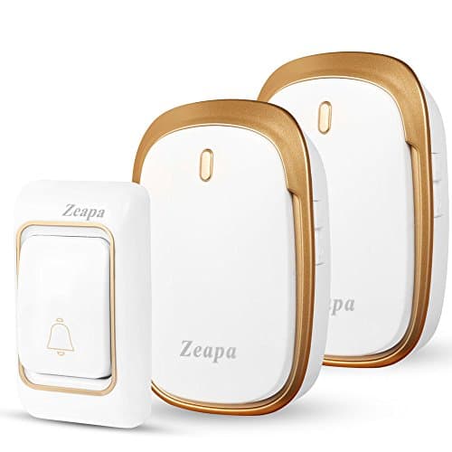 Wireless Doorbell with 2 Plug-in Receivers and 1 Remote Push Button (Battery included), Waterproof, Operating Range 1300ft, 36 Chimes, 4 Level Volume, LED Indicator, White