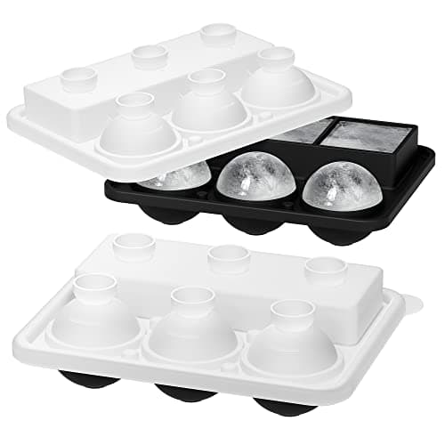 Ice Cube Trays 2 Pack, Morfone Silicone Round Ice Ball Molds& Square Large Ice Molds Combo with Lids, Funnel Design Easy-Release Reusable Ice Ball Maker for Whiskey, Cocktail, Bourbon, Homemade Drinks