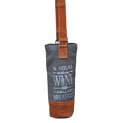 Clea Ray Recycled Canvas"A Meal Without Wine is Called Breakfast" Wine Bottle Storage Tote Bag, 11 Inches