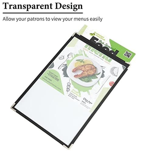 12PCS 8.5 x 14 Inch Menu Covers Single Page 2 View, Transparent Restaurant Menu Holder for Restaurant Bar Cafe (Black)