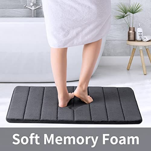 ROSMARUS Memory Foam Rectangular Bath Mat 17"X24", Water Absorbent Shower Mat, Thick Bath Rugs For Bathroom Non Slip With Pvc Backing, Ultra Soft Bathroom Rugs For Bathroom Floor&Tub, Charcoal Gray