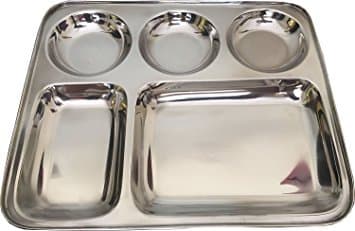 Stainless Steel Rectangle Thali,Steel Five Compartment Rectangle Plate,Thali,Mess Tray,Dinner Plate,steel plate with partition,thali Plate,stainless steel plate