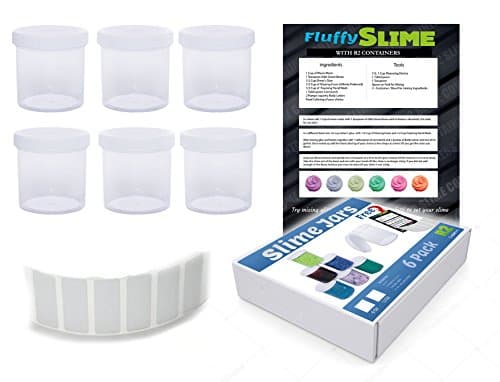 Reusable 6 Pack Empty 12oz Wide-Mouth Clear Plastic Storage jar Containers White Solid Screw on Cap Style Lids Making Storing How to Make Slime,Foam Ball,Glue,Putty,Glitter,Styrofoam Free Labels