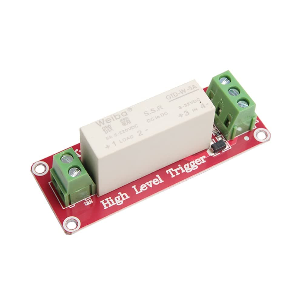 Acxico 1Pcs 3-32V DC 1-Channel SSR Solid State Relay High-Low Trigger 5A 5V 12V for Arduino