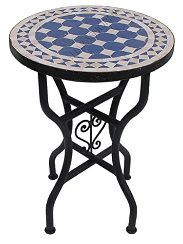 'Moroccan Mosaic table round diameter 40 cm "Dama Blue/Natural