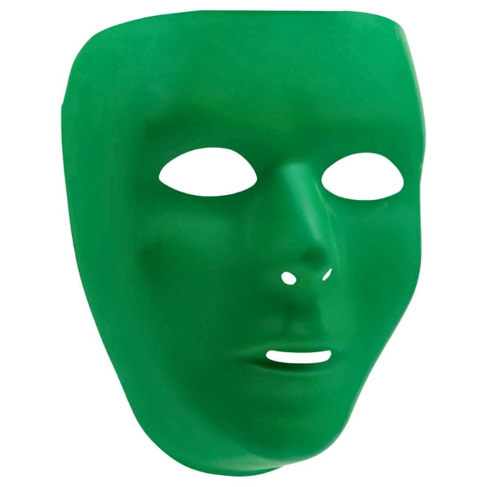 Green Plastic Full Face Mask - 6.25" x 7.75" (Pack Of 1) - Vibrant Party Accessory - Perfect For Festivals, Birthdays & Costumes