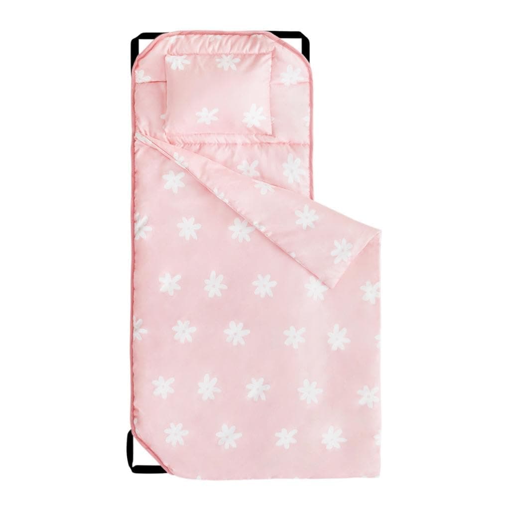 Cot Nap Mat with Pillow and Blanket, for Toddler Kids Boys Girls in Daycare Kindergarten Preschool Pre K with Elastic Corner Straps, Floral Botanical Flowers, Pink White