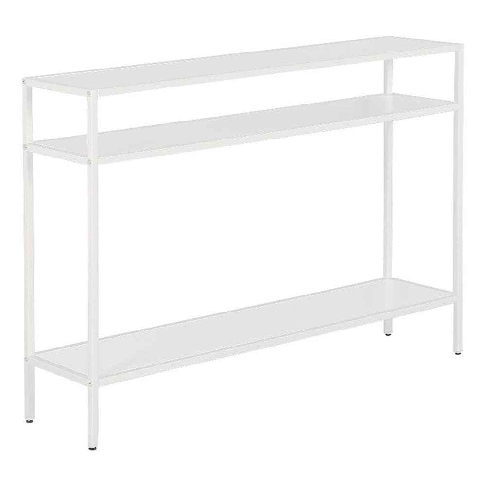 Henn&Hart 42" Wide Rectangular Console Table with Metal Shelves in Matte White, Entryway Table, Accent Table for Living Room, Hallway
