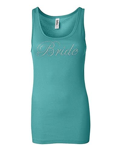 Bride Rhinestone Longer Length Tank (Large, Teal)