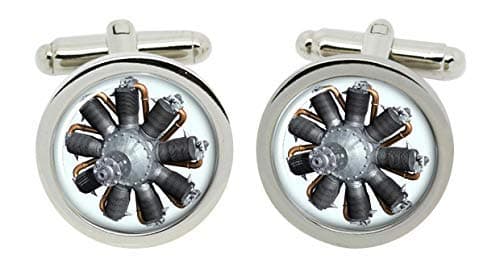 Le Rhone Rotary Aircraft Engine Cufflinks in Chrome Box