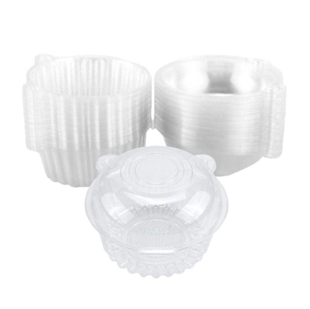 Hewnda 50 Pack Plastic Single Individual Cupcake Muffin Dome Holders Cases Boxes Cups Pods,Great for parties or cake,muffin sales