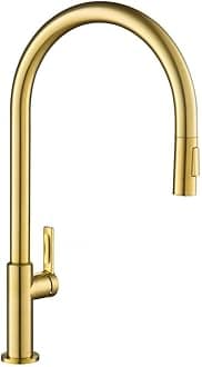 KRAUS Oletto High-Arc Single Handle Pull-Down Kitchen Sink Faucets in Brushed Brass, Kitchen Faucets with Pull Down Sprayer, KPF-2821BB