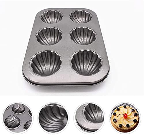 MULTI ZONE ® Stainless Steel Shell Shaped Nonstick 6-Cavity Cake Mould, Muffin Baking Pan (Black)
