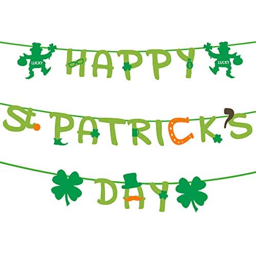 YoHold Happy St. Patrick's Day Felt Banner for Various of St Patrick's Day Theme Party Decorations, 1 Set Felt Banner, Green