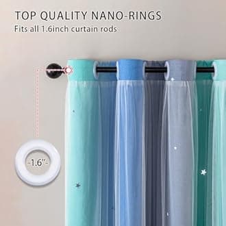 XiDi Dream Star Blackout Curtains for Kids Rooms Girl Princess Curtain for Daughter Bedroom Window (Blue Green Grey, W52 X L72)