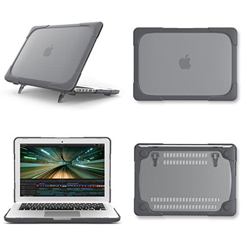 Compatible with MacBook Air 13 inch Case 2015-2017, 2 in 1 Rubberized Hard Plastic Case Shock Proof Cover Kickstand Case for Laptop Mac Air 13.3 inch (Models:A1369/A1466) - Grey