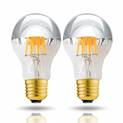 Hizashi Half Chrome Vintage LED Edison A19 Light Bulbs, Silver Bowl Half Mirror Lamp Dimmable 8W Filament Light for for Home Decor, E26, 5000K, Daylight White - 2 Pack