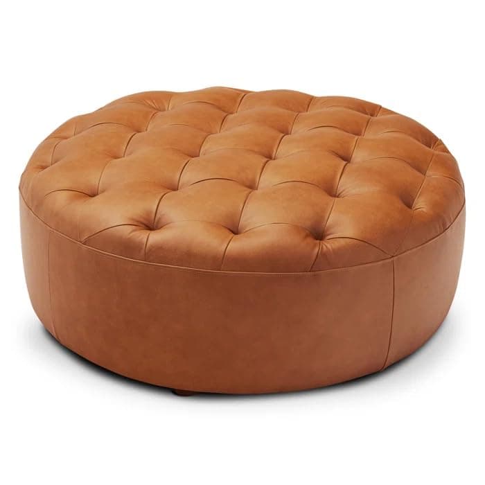 - PREDELLA Leather Tufted Round Cocktail Ottoman Coffee Table, Center Table, Circle Table,Bar Table Sofa Side Tables,Coffee Tables for Living Room,Farmhouse,Breakfast Table