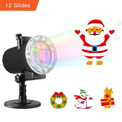 Halloween Christmas Projector Lights，Oittm 12 Slide Patterns High Brightness LED Landscape Lights Waterproof Outdoor Indoor Decoration Lighting for Xmas Theme Party Wedding Thanksgiving Birthday Party