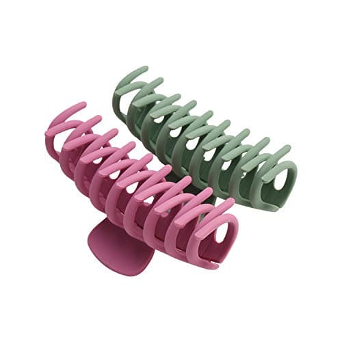 TODEROY Big Hair Claw Clips, Large Hair Clips for Thick Hair, Non-slip Matte Hair Clips for Women and Girls, Hair Barrettes with Strong Hold, Fashion Hair Styling Accessories, 2 Packs (Purple & Green)