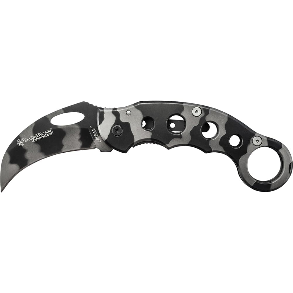 Smith & Wesson Extreme Ops Folding Karambit with 3" 7Cr Steel Blade, Finger Hole, Pocket Clip, for Tactical, Outdoors, and EDC