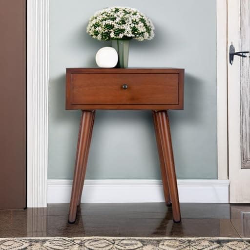 Decor Therapy Mid Century One Drawer Side Table Wood Light Walnut