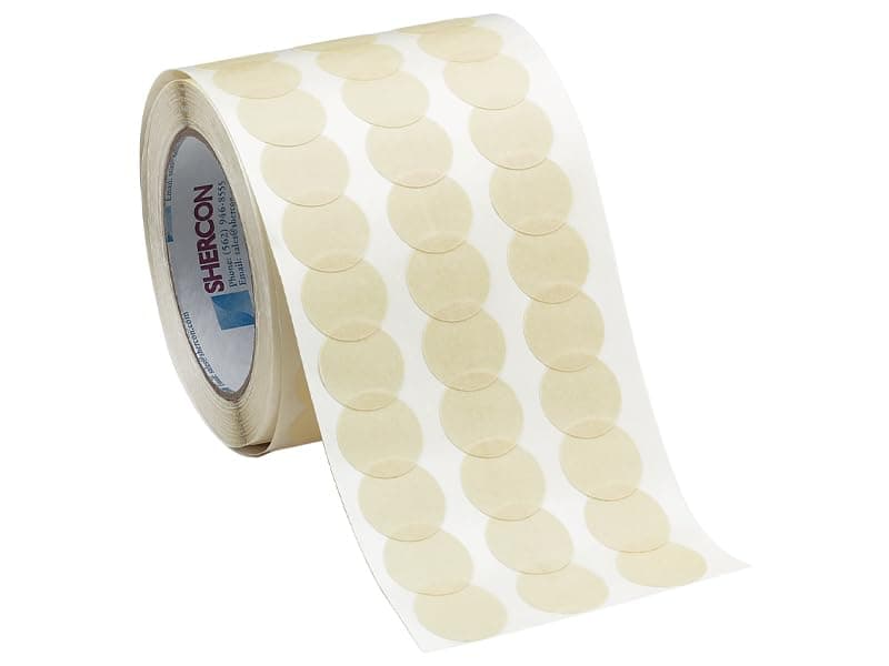 Caplugs KD-SH Series KD00375 - Kwiky Dot Discs - High Temperature, Pressure Sensitive, Masking, Overlapped, Off White Smooth Crepe Backing, 0.375" Disc Diameter (Roll of 5000)