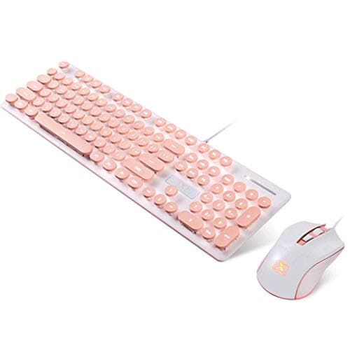 OFNMD Cute Pink Punk Wired Keyboard Mouse Computer Set Home Office Typing Esports Game Backlight Round Key Retro (Color : Mint Green)