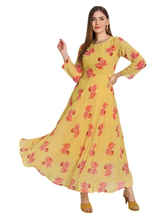 Spark Pretty Libas Creation Women's Georgette A-Line Floral Pattern Full Sleeve Semi-Stitched Gown