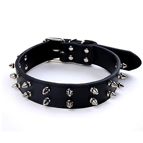 Leather Dog Collar Adjustable Black Studded Rivet Dog Collars for Medium and Large Dogs 19"(48CM) (M)