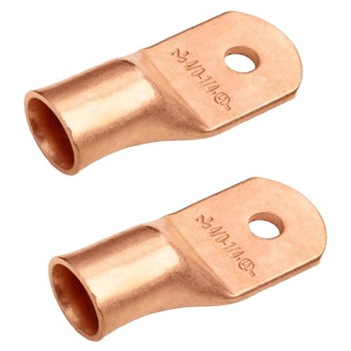 SELTERM 2pcs 4/0 AWG 1/4" Stud Copper Wire Lugs, Battery Lugs, Ring Terminals, Battery Cable Ends, 0000 Gauge Ring Terminal Connectors, UL Heavy Duty Bare Copper Eyelets Battery Terminal Connectors