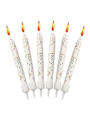 12 White Glitter Cake Candles with Holders