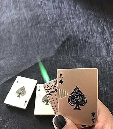 Alkey Refillable Metal Side Slider ikka Print Windproof Jet Flame Pocket Lighter Cigarette Lighter Stylish Look Antique Lighter Green Flame Lighter with Blue Led