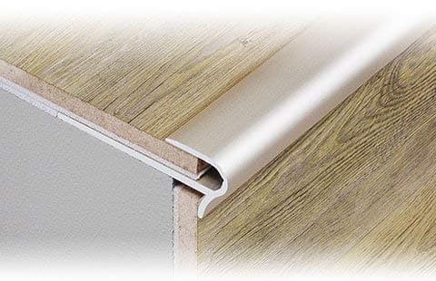 Dural Stepfloor Anodised Silver Effect Screw Down Stair Nosing Profile 0.9m;Aluminium for 14 – 16 mm Thick Flooring Code; STFAE1400-90cm