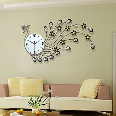 MCIQ Creative Peacock Set Auger Wall Clock Wrought Iron Large-Sized Mute When The Clock Contemporary Sitting Room Wall Clock