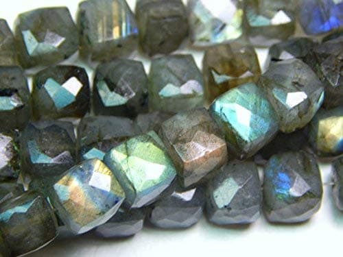 Blue Flash Labradorite Gemstone Faceted Beads/Labradorite 3D Cube Beads/Box Shape/Size 9x8 mm 10" Inches Strand by Gemswholesale