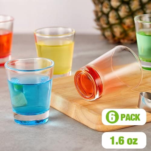 6 Pack Heavy Base Shot Glasses Set, 1.6 oz Colorful Shot Bulk, Clear Shot Glass, Tequila Cups Small Glass, Shot Glasses for Whiskey, Tequila, Vodka, Spirits & Liquors