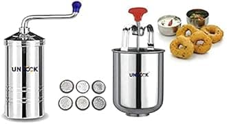 UNLOCK® New Chakli Maker Idiyappam Press with 6 Jali & Stainless Steel Meduvada Maker with Stand, Mendu Vada Machine,Vada Maker