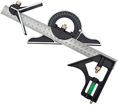 Combination Square 12” Horizontal Square Stainless Steel Multi-Function Carpentry Squares Right 90° Angle Ruler Woodworking Square Adjustable & Protractor Level Measure Measuring Set 4 Pieces