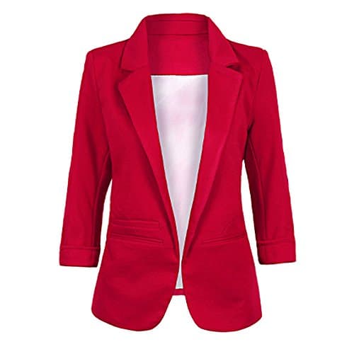 SEBOWEL Women Casual Rolled Up 3/4 Sleeve Open Front Office Blazers Jacket Suits