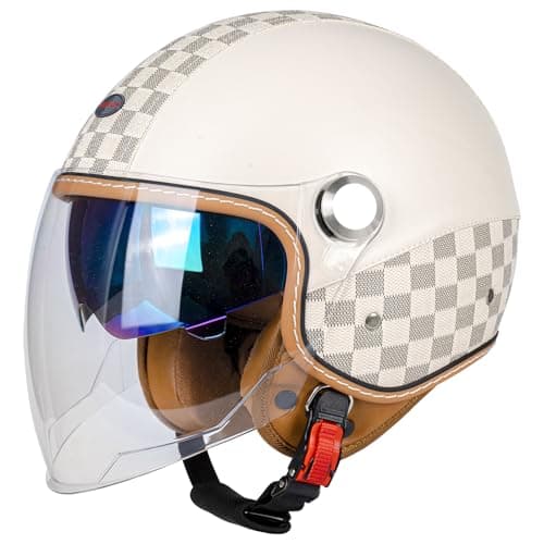 Dual Visor 3/4 Open Face Motorcycle Helmet for Men & Women, DOT Approved Unisex Retro Half Helmet，Motorbike Casco for Moped Cruiser Bobber and Chopper