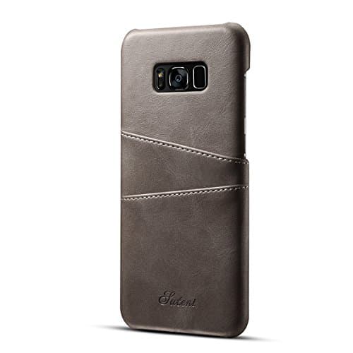 Samsung Galaxy S8 case, Slim PU Leather Anti-Scratch Shockproof Back Cover Phone Cases with Credit Card Holder-Grey