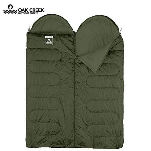 Oak Creek Double Sleeping Bag Bundle. Two Separate Sleeping Bags Designed to Zip Together to Form A Huge Double (85 Inches Long by 58 Inches Wide). Perfect for 3 Season Camping