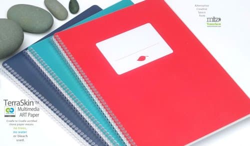 Mitz Stone Paper Journal: multi purpose & media use. 8pt. TerraSkin rock paper, color: Coral Shell, 7x9.5 inches, 30 Sheets. Eco Alternative Creative Space