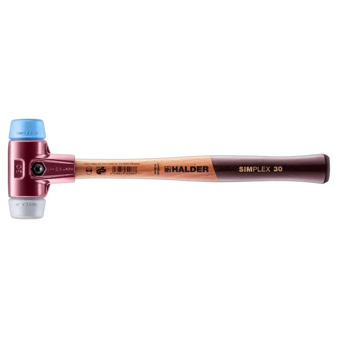 Simplex Mallet 30mm – Dual Faces, TPE-Soft & TPE-Mid Inserts, Cast Iron Housing with Protection Sleeve, Hickory Handle, Stone, Masonry & Assembly – 3013.030