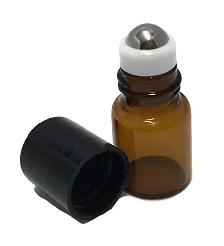 72 Amber Glass 2ml/5/8 Dram Mini Roll-On Glass Bottles with Stainless Steel Roller Balls - Refillable Aromatherapy Essential Oil Roll On 72