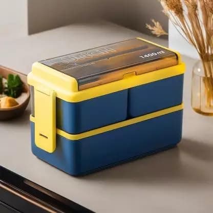 SKUAS Bento Box With 3 Compartments & Fork - Leak-Proof Lunch Container for Adults, Kids, Toddlers - Microwave, Dishwasher, Freezer Safe (Yellow)